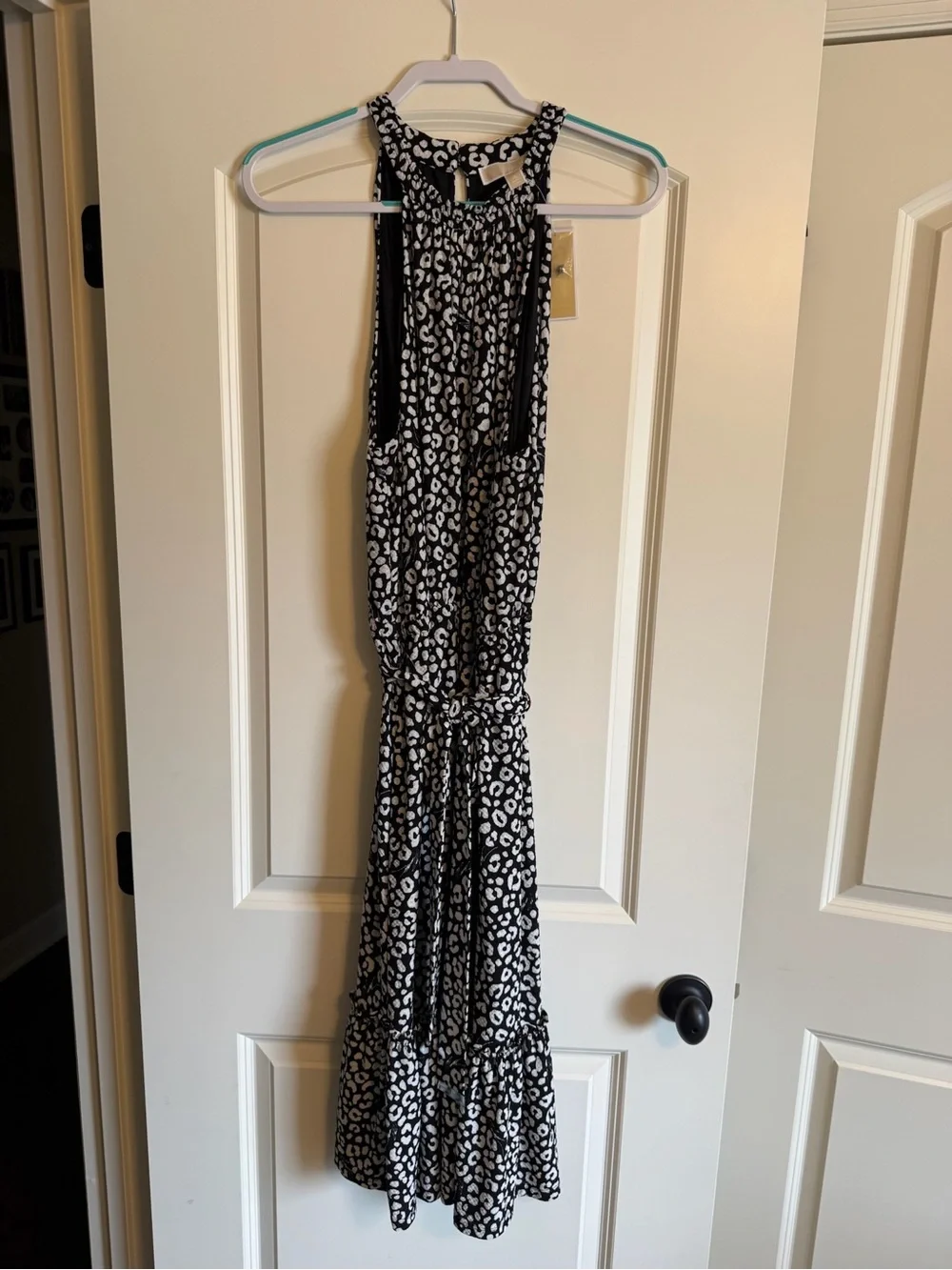 NWT Michael Michael Kors Black & White Animal Print Halter Maxi Dress XL